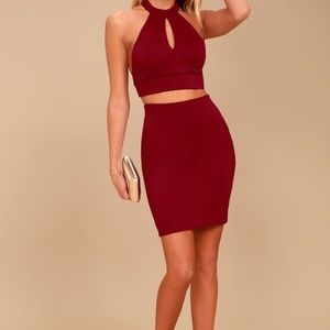 NWT Lulu’s 2-Piece cutout red dress w/ lace back
